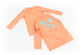 Load image into Gallery viewer, Orange kids long‑sleeve swim shirt (rash guard) with Beachmate logo, flat lay