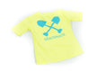 Load image into Gallery viewer, Neon yellow kids short‑sleeve swim shirt — Beachmate rash guard flat lay
