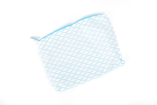 Set of two MyBeachMate mesh accessory bags (large & small) for travel organization. Transparent bags perfect for storing beach essentials.