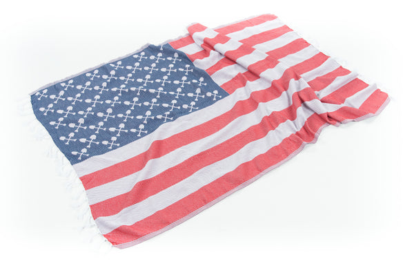 American Flag Beach Towel - 100% Cotton Turkish Peshtemal (39"x69") Soft & Quick-Dry