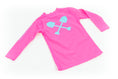 Load image into Gallery viewer, Pink kids long‑sleeve swim shirt (rash guard) with Beachmate logo, flat lay
