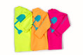 Load image into Gallery viewer, Three kids' long sleeve swim shirts in vibrant colors: yellow, orange, and pink, each featuring a large blue icon and the 'Beachmate' brand logo.
