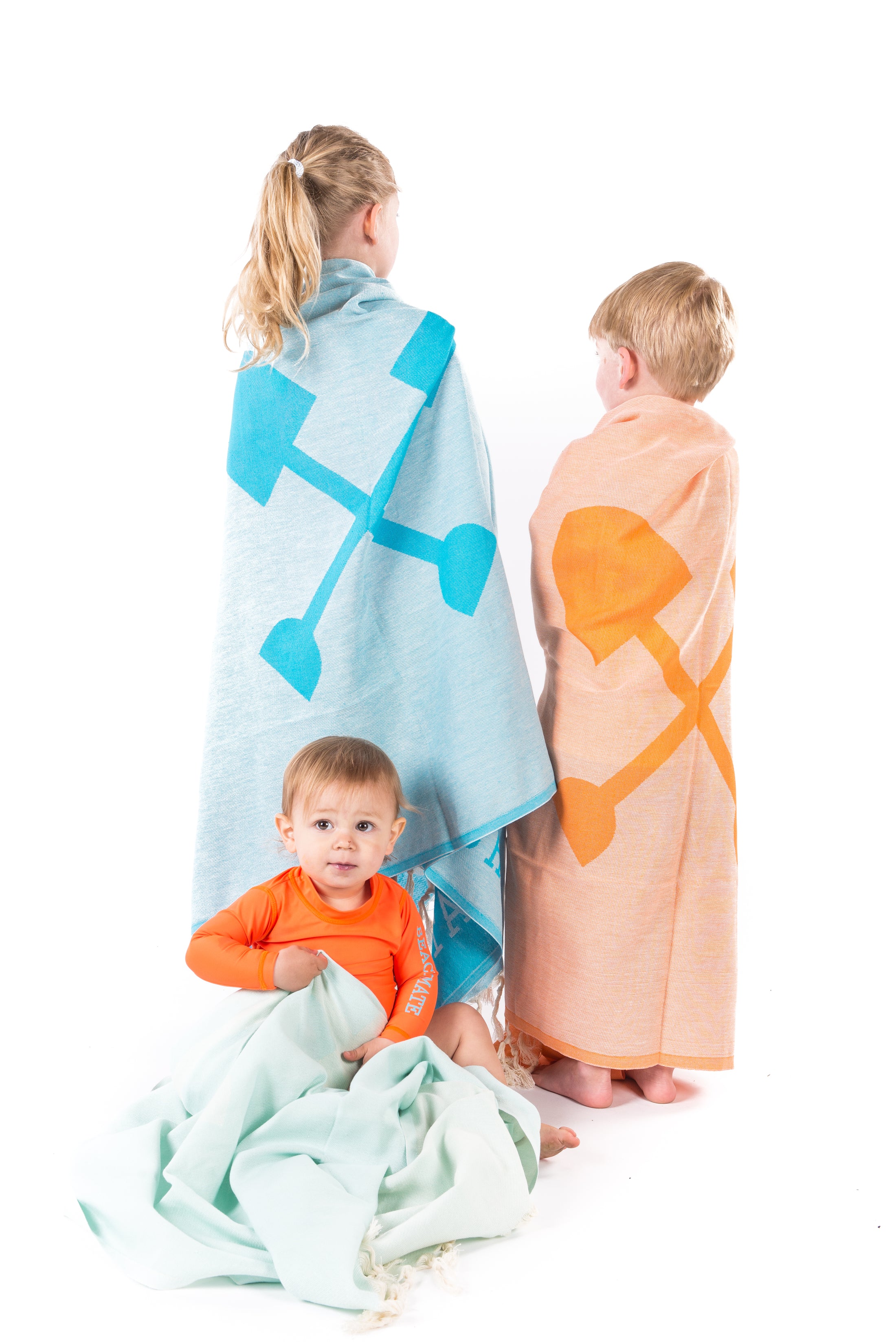 kids with mint turkish light pink towel tassel closeup