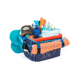 Load image into Gallery viewer, Orange Turkish towel rolled inside Beachmate tote with buckets and accessories
